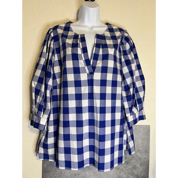 Tyler Boe Tops - Tyler Boe Size XL Jenny Top Pleated Puff Sleeve  Blue Gingham Plaid  Cottagecore